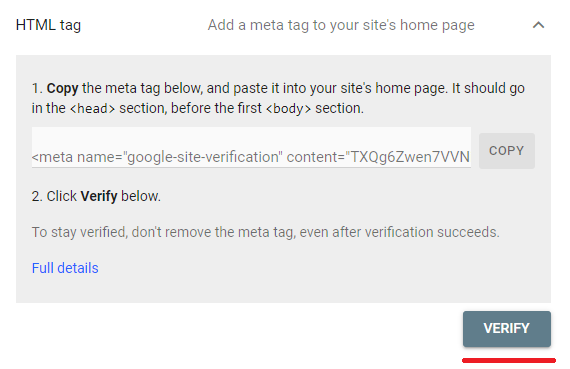 Google verify button