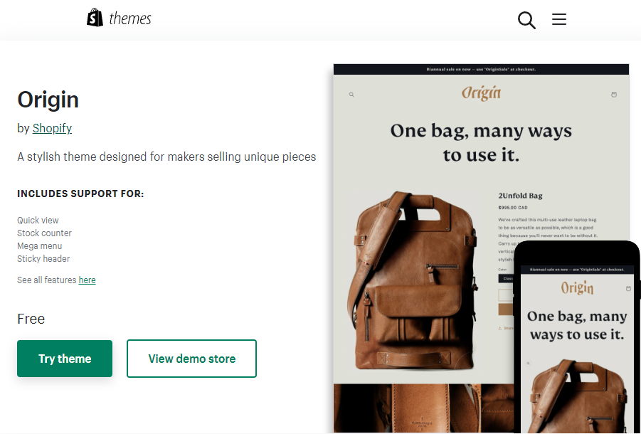 Origin Shopify theme