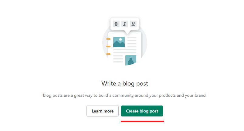 Shopify Create blog post button