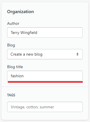 Shopify Add a title to the new blog