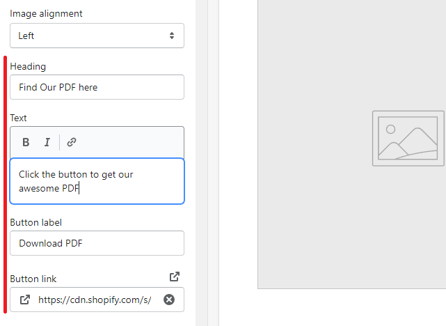 Shopify button link field