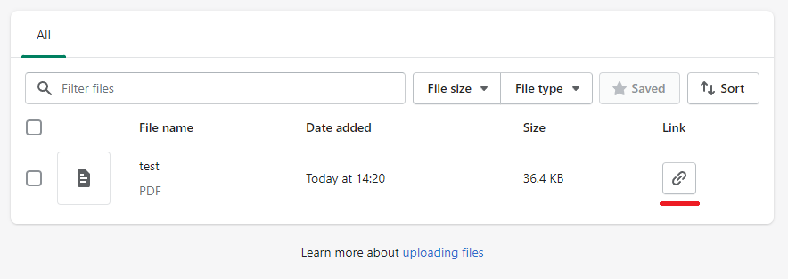 Shopify copy pdf link