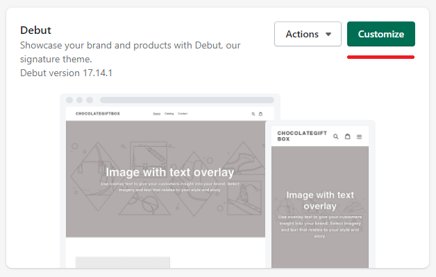 Shopify theme customize button