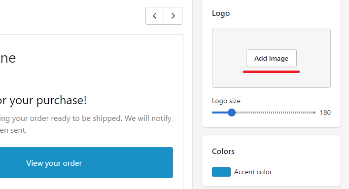 Shopify click the add image button under logo settings
