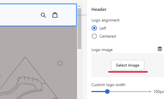 Shopify click the select image button under logo image