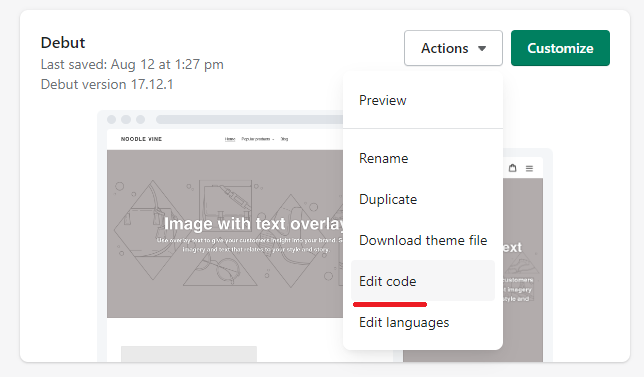 Shopify go to edit code