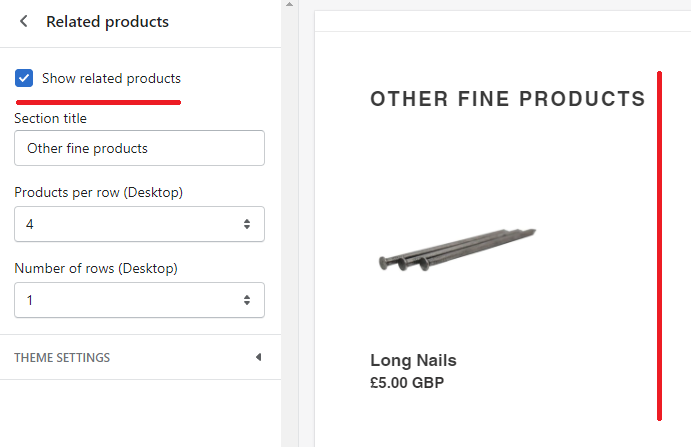 Shopify show related products checkbox