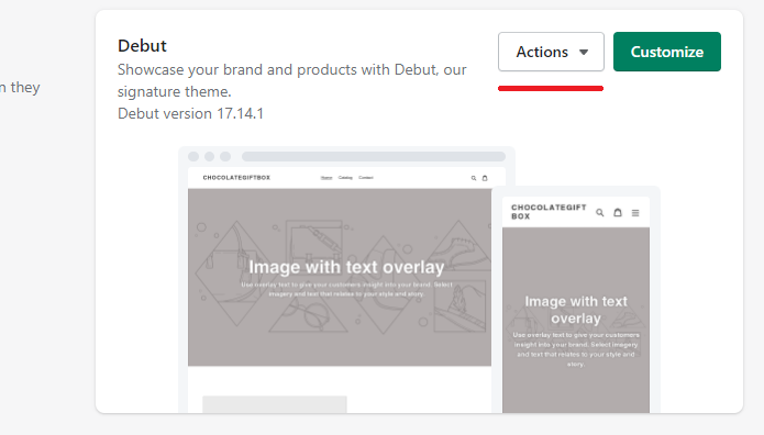 Shopify theme actions