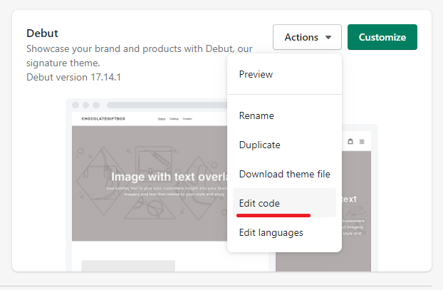 Shopify edit code button