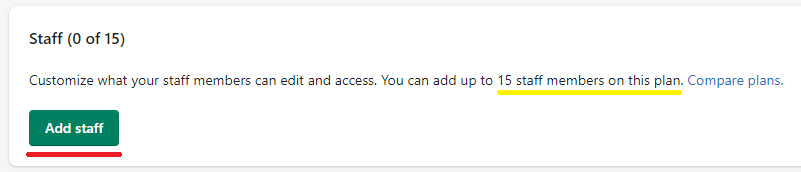 Shopify the add staff button