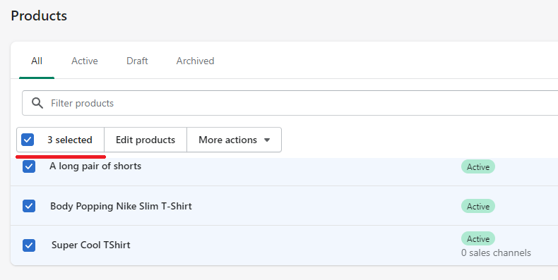 Shopify select all product via the checkbox