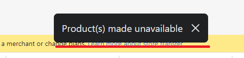 Shopify confirmed products removed from available channels