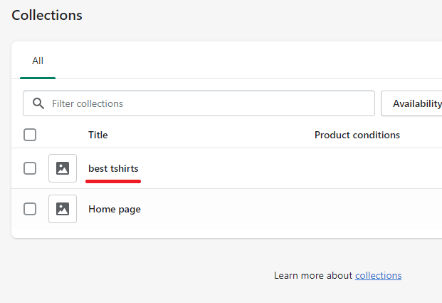 Shopify collection button