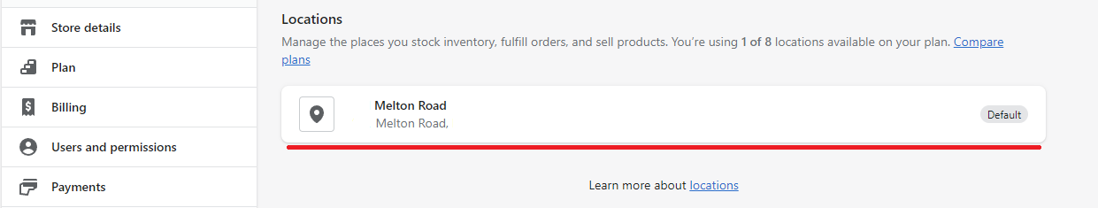 Shopify default location