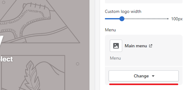 Shopify change main menu button