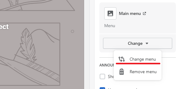 Shopify change main menu options