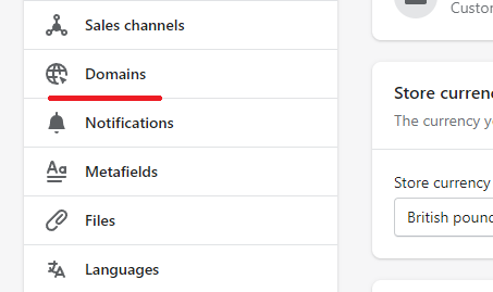 Shopify domains button
