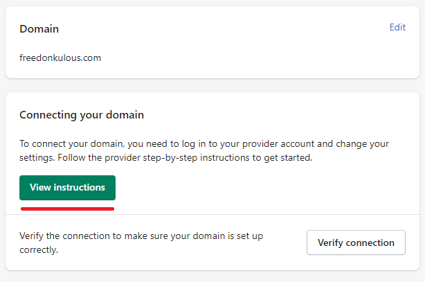 Shopify connect existing domain instructions