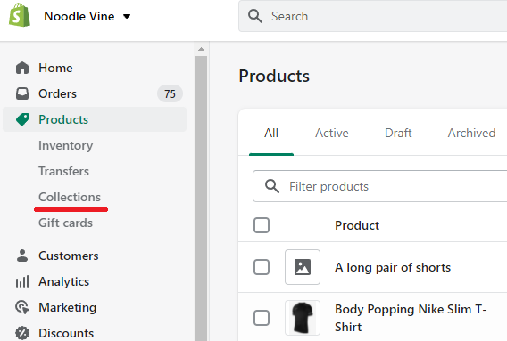 Shopify collections button