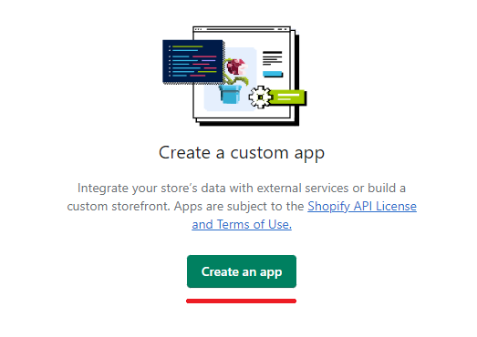 Shopify create an app button