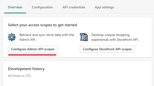 Shopify configure admin AP