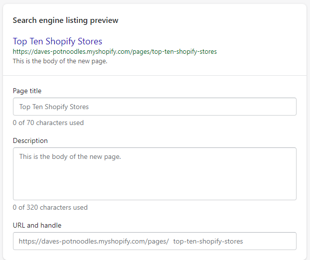 Shopify edit website seo