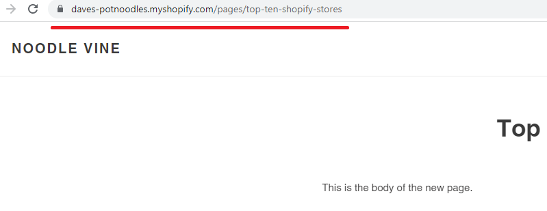 Shopify confirm new custom page