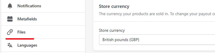 Shopify files page