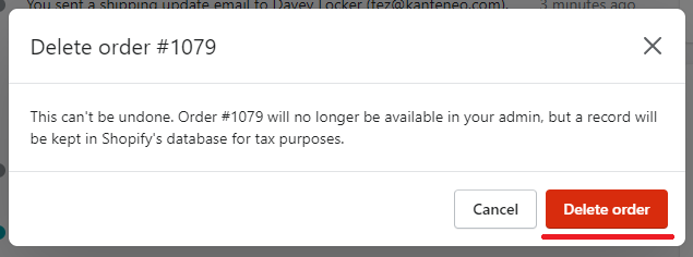 Confirm delete Shopify order