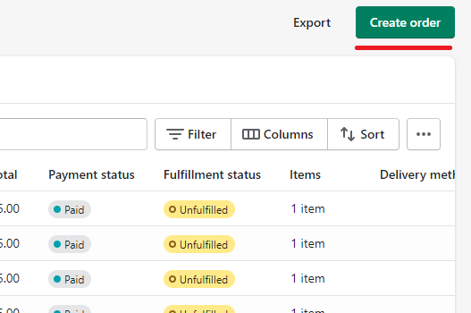 Shopify create order button