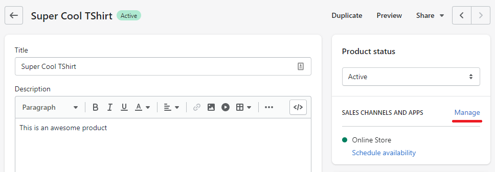 Shopify click manage under sales channels and apps