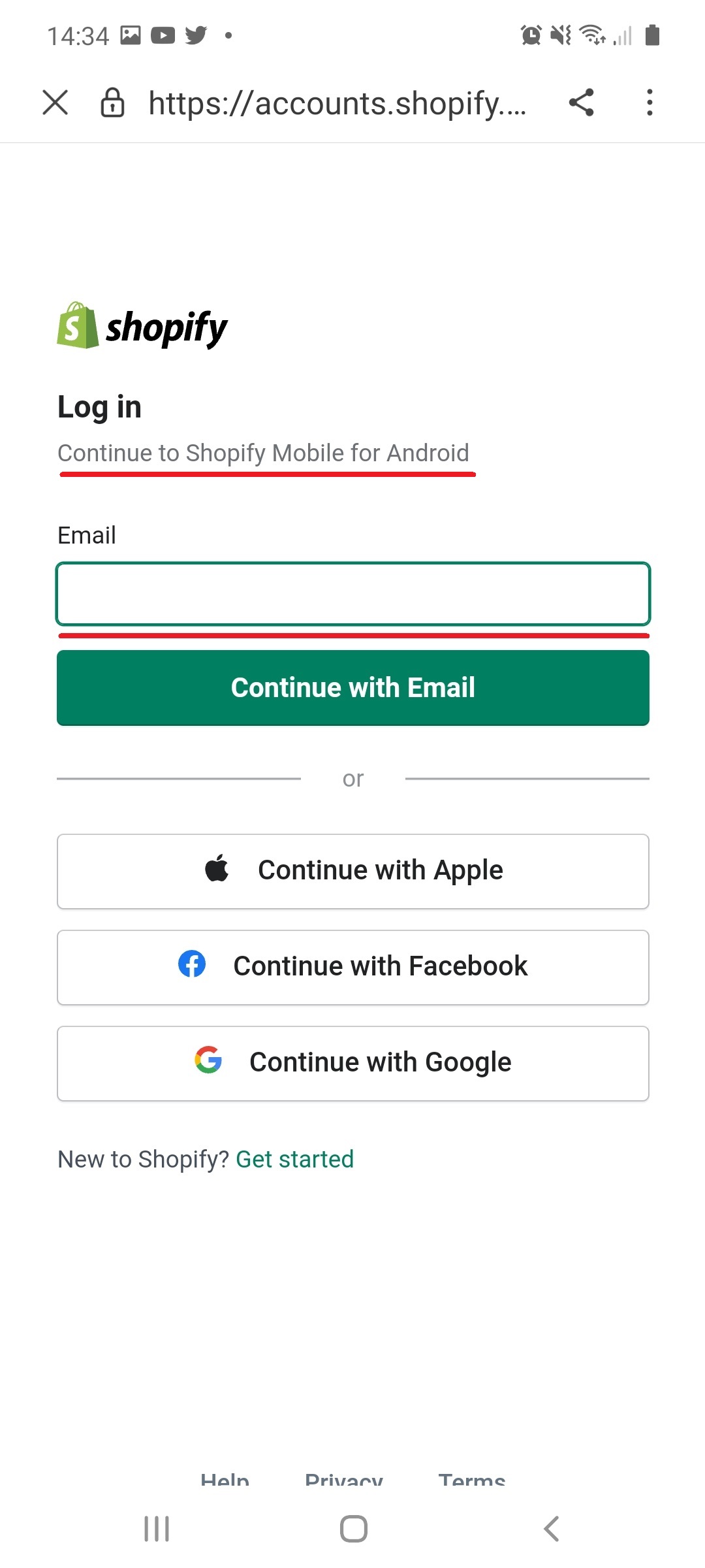 Log into Shopify using the Android app step 4