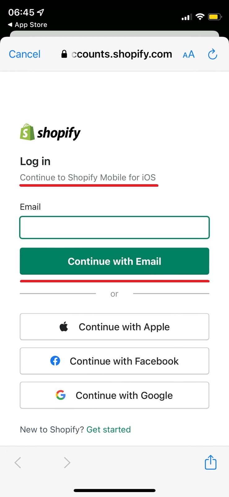 Log into Shopify using the iOS app step 4
