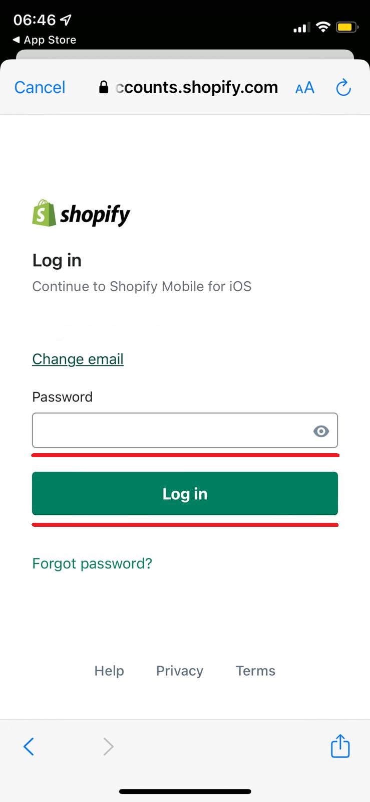 Log into Shopify using the iOS app step 5