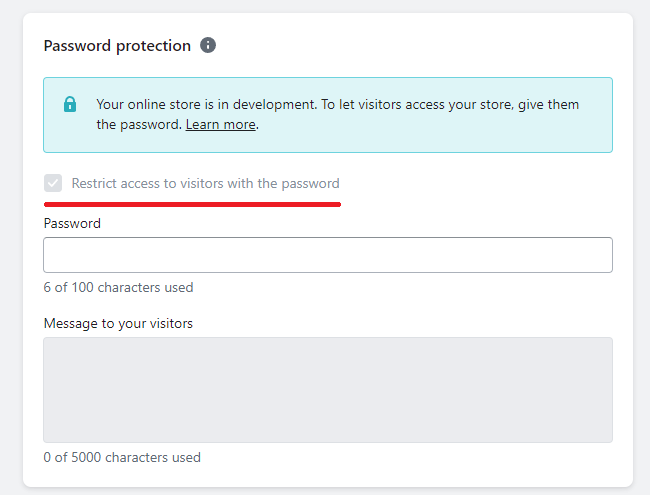 Enable the password protection checkbox