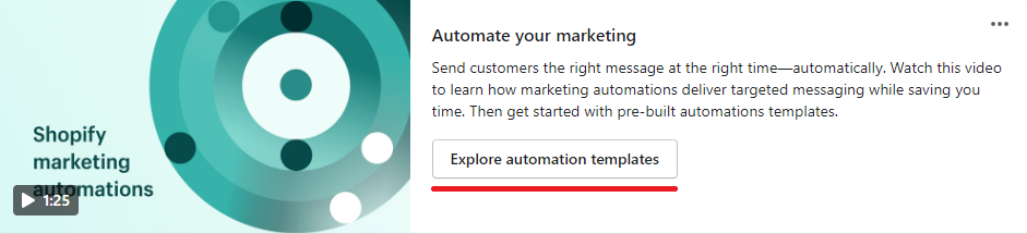 Shopify go to the marketing page and then marketing automations