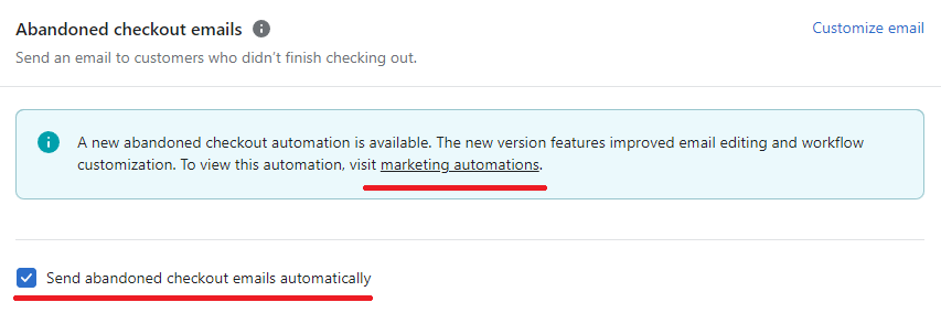 Shopify uncheck the abandoned checkout email checkbox
