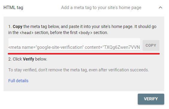Copy Google HTML tag