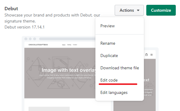 Shopify edit code button