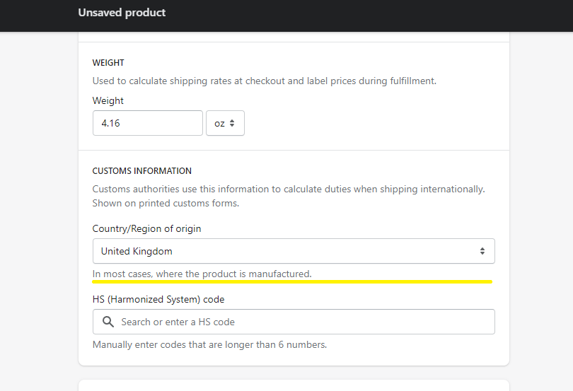 Product Customs Information: Country