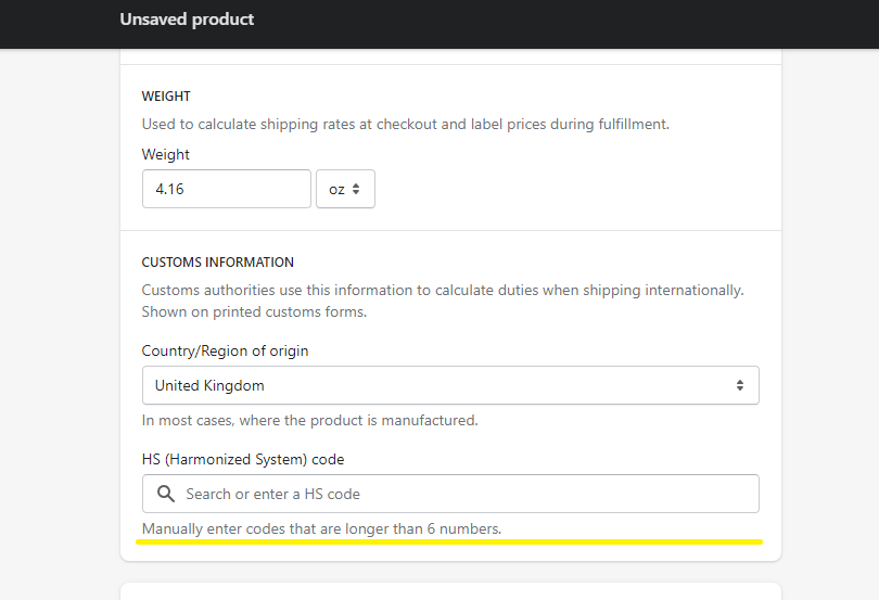 Product Customs Information: HS Codes