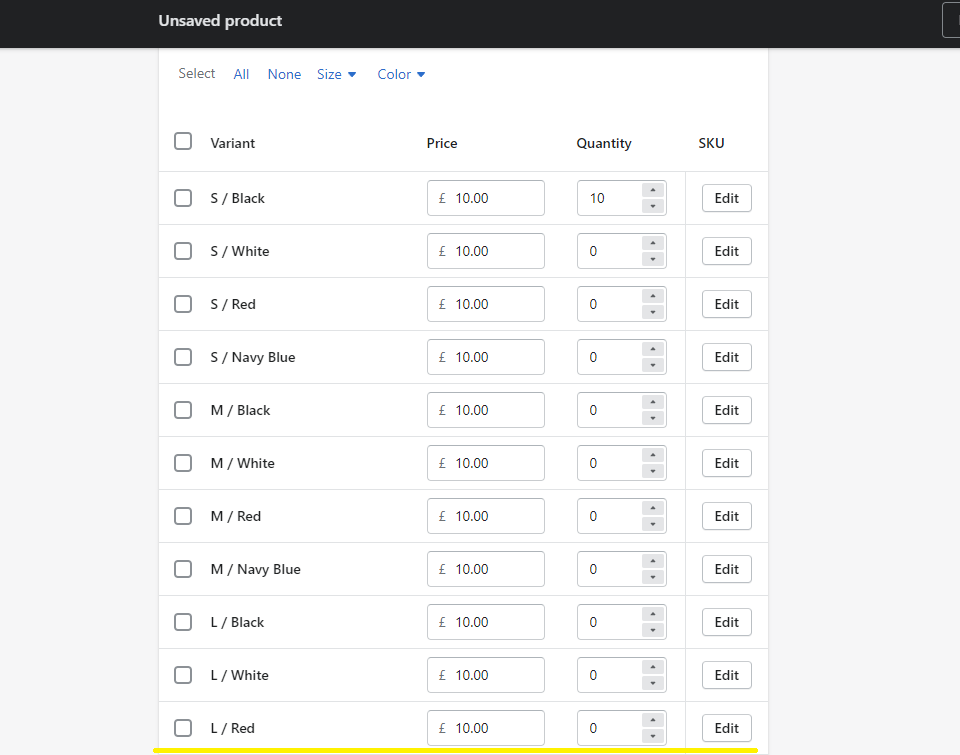 Product Variants View