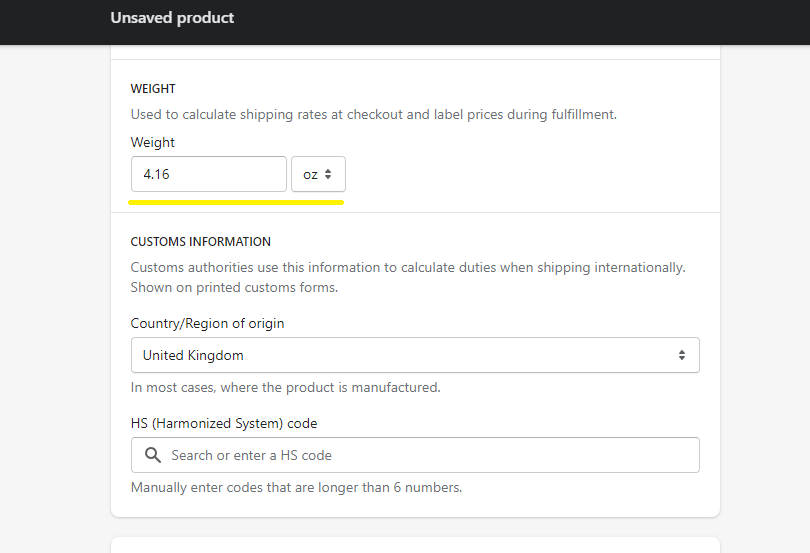 Product Shipping Weight