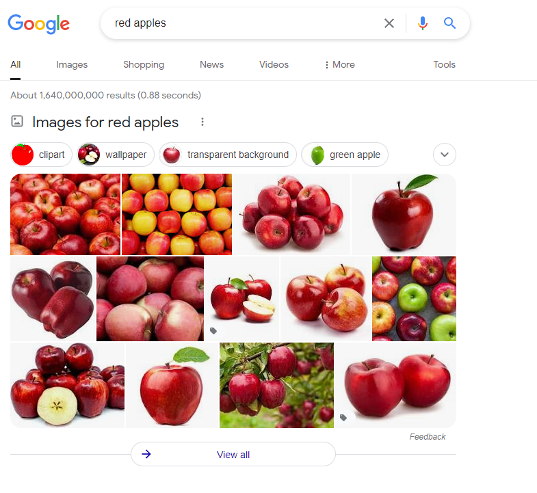 Example of apple images with standard search