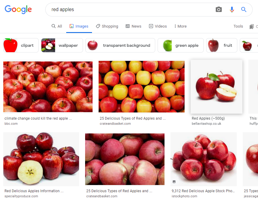 Example of apple images with image search